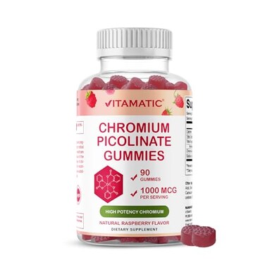 Vitamatic Chromium Picolinate 1000 mcg 90 Gummies High Potency Chromium Raspberry Flavor