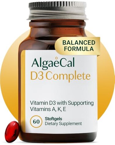 ALGAECAL D3 Complete Enhanced Immune Support Bone Health with D3 K2 A E Whole Body Wellness Bone Strength 60 softgels 1 Pack