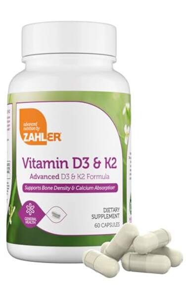 Zahler Vitamin D3 K2 Advanced D3 K2 Formula Supports Bone Density Calcium Absorption 60 Capsules