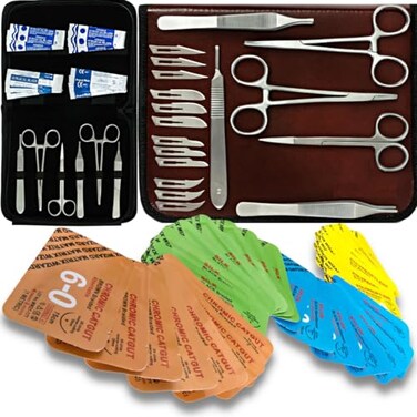 Matrix Wizard Sterile Sutures Thread with Needle Plus Tools Extra Large Mixed Dissolvable and NonDissolvable Suture 47 Units Camping Hiking First Aid Demo Surgical Wound Closure Training and Vet Use