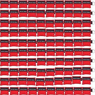 LSIKA-Z 100pcs CPR Face Shield Mask Keychain Keyring Emergency Kit CPR Face Shields for First Aid or CPR Training Red100