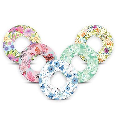 ExpressionMed Libre 2 Sensor Covers Waterproof Secure Adhesive Patches Breathable Flexible Material Easy Controlled Application Pack of 5 Pastel Flowers Variety Pack