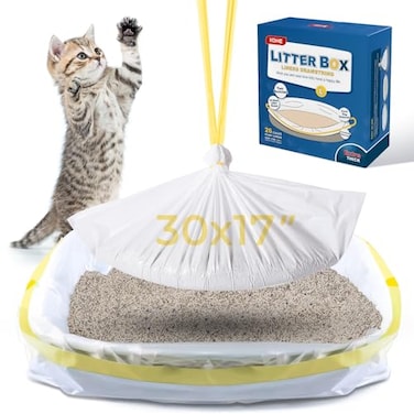 KONE Cat Litter Box Liners 26 Count Extra Durable Large Drawstring Kitty Litter Pan Bags 30 x 17