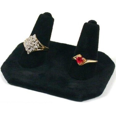 FindingKing Double Ring Finger Display Black Velvet Jewelry Case