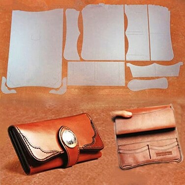 FASTROHY PVC DIY Women Wallet Leather Stencil Pattern Leather Craft Sewing Template Set