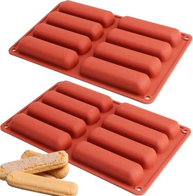 Webake Twinkie Cake Pan Silicone Eclair Mold 2Pack Finger Shaped Molds Cylinder Silicone Trays for Baking Soap Resin Chocolate Bar