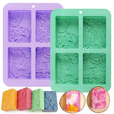 Moukiween Soap Molds Silicone 3D Rectangular Flower Pattern Silicone Molds for Handmade Craft Soap Bath Bombs Chocolate Bars DIY Candle Polymer Clay Design