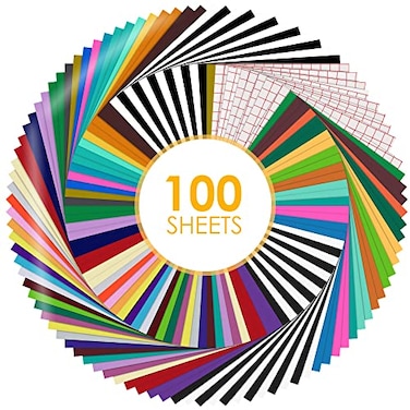 HTVRONT Permanent Vinyl for Cutting Machine100 Pack 12 x12 Adhesive Vinyl Sheets Set 90 Sheets Permanent Bundle 10 Transfer Tape for Projects and Crafting
