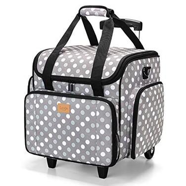 LUXJA Serger Case with Detachable Dolly Bag with Removable Padding Pad Fit for Most Standard Machines Gray Dots