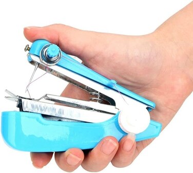 ZGLUZP Blue Mini Handheld Sewing Machine Portable Manual Sewer Perfect for Needlework Projects OnTheGo