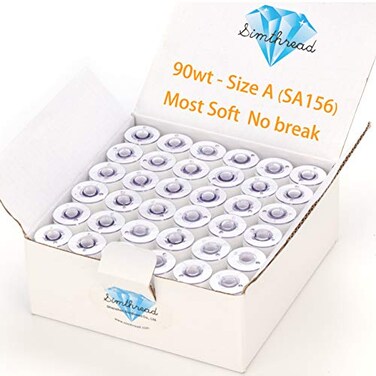 Simthread 144pcs White 90 Weight WT60S2 Prewound Bobbins Thread Size A Class 15 Plastic Sided Compatible with Brother Babylock Embroidery Thread Sewing Thread Machine DIY
