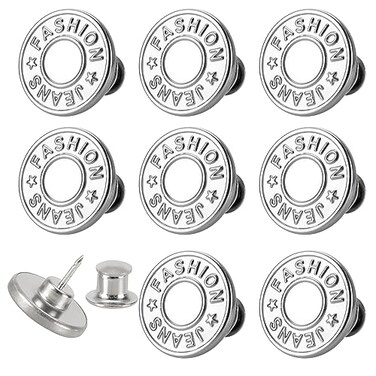 ZENGLU Upgraded 8 Sets Jean Buttons pins No Sew Instant 17mm Replacement Button Adjustable Pants Buttons Kit