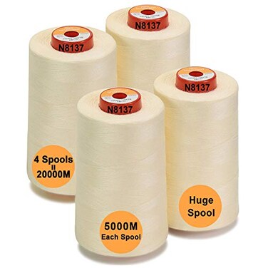 New brothread 30 Options 4 Large Cones of 5500Y 5000M Each All Purpose Spun Polyester Thread 40S2 Tex27 for Serger Overlock Quilting Piecing and Sewing Ivory White