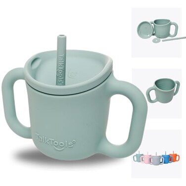 TalkTools ITSY Silicone Training Cup Mini Straw Cup for Baby Anti Leak Spill Proof and BPA Free Cup with Straw Insertion for Kids Sage