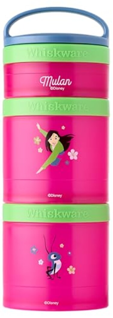 Whiskware Disney Princess Stackable Snack Containers for Kids 3 Stackable Snack Cups for School and Travel Mulan and CriKee