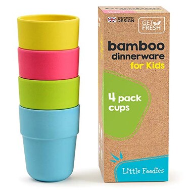 GET FRESH Bamboo Kids Cups 4 Pack Set Stackable Bamboo Drinking Cups Bamboo Kids Dinnerware Set Bamboo Toddler Cups Dishwasher Safe and Stackable