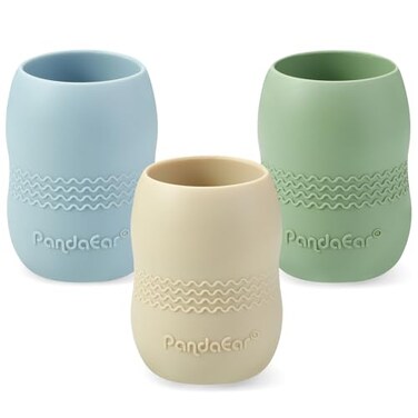 PandaEar 3 Pack 100 Tiny Silicone Drinking Training Cup for Baby and Toddler Tiny Open Cups for Infants 35oz BlueGreenTan