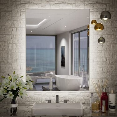 TETOTE 24 x 32 Inch LED Backlit Bathroom Vanity MirrorAntiFogDimmableCRI90Touch ButtonWater ProofHorizontalVertical Wall Mounted with Light