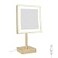 DOWRY Tabletop LED Lighted 5X Magnifying Makeup Mirror Square with Plug 8 Inch Polished Gold Finished