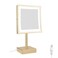 DOWRY Tabletop LED Lighted 5X Magnifying Makeup Mirror Square with Plug 8 Inch Polished Gold Finished