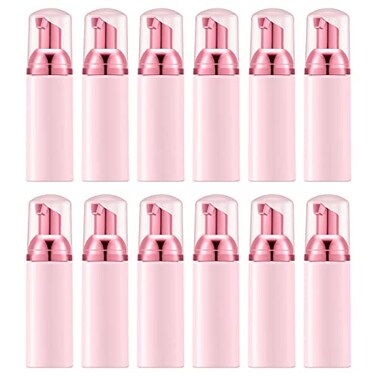 Lil Ray 2 Oz Empty Light Pink Foam Pump Bottle Travel Foamer Soap Dispenser for Lash Shampoo Hand Soap Foaming CleanerRose Red Pump 12 PCS