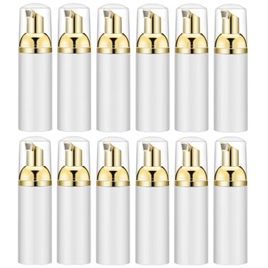 Lil Ray 2 Oz Empty White Foam Pump Bottle Foamer Soap Dispenser for Lash Shampoo Hand Soap Foaming CleanerGold Pump 12 PCS
