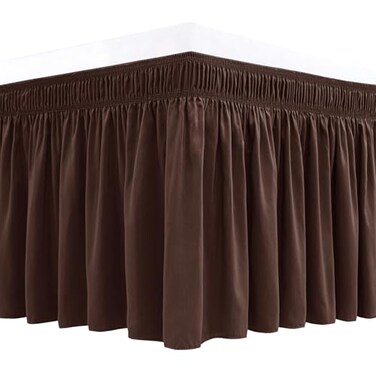 Biscaynebay Wrap Around Bed Skirts for King Cal King Beds 17 Long Drop Brown Adjustable Elastic Dust Ruffles Easy Fit Wrinkle Fade Resistant Silky Luxurious Fabric Solid Machine Washable