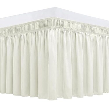Biscaynebay Wrap Around Bed Skirts for King Cal King Beds 21 Long Drop Ivory Adjustable Elastic Dust Ruffles Easy Fit Wrinkle Resistant Silky Luxurious Fabric Machine Washable