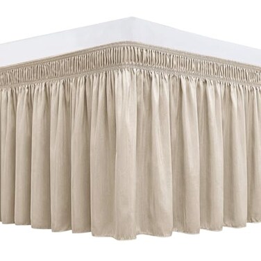 Biscaynebay Wrap Around Bed Skirts for Queen Beds 15 Drop Light Camel Elastic Dust Ruffles with Adjustable Belts Silky Luxrious Fabric Machine Washable