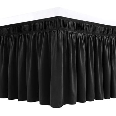 Biscaynebay Wrap Around Bed Skirts for Queen Beds 17 Long Drop Black Adjustable Elastic Dust Ruffles Easy Fit Wrinkle Fade Resistant Silky Luxurious Fabric Solid Machine Washable