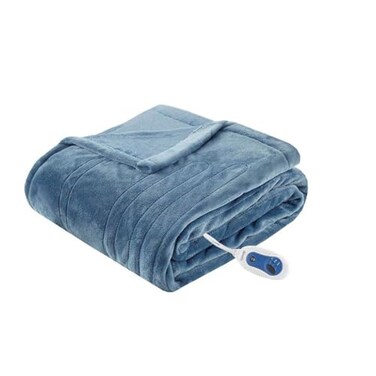 Beautyrest Heated Electric Blanket for Cold Weather Fast Heating Heated Blanket Auto Shut Off Virtually Zero EMF Multi Heat Setting UL Certified Sapphire Throw 60 inx70 in