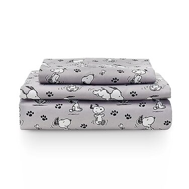 Berkshire Blanket Peanuts Kids Sheet Set Twin Size 3 Pieces Peanuts Mini Poses and Paws Grey Cute Character Snoopy Printed Soft Microfiber Bed Sheets