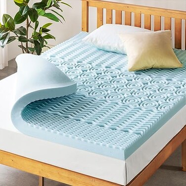 Mellow 4 Inch 5Zone Memory Foam Mattress Topper Cooling Gel Infusion Dorm Essentials Full Blue
