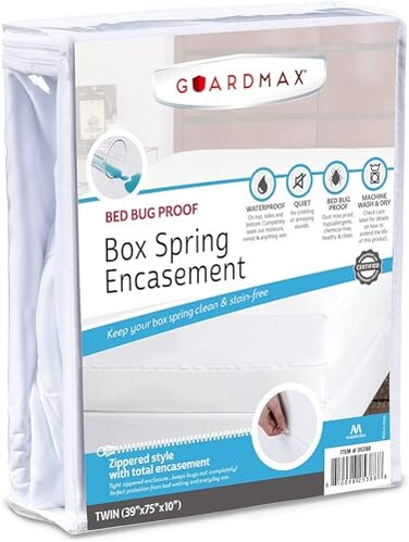 Guardmax Premium Box Spring Cover Twin Size Waterproof and Bed Bug Proof Zippered Box Spring Encasement 6 Side Absorbent Boxspring Protects Against Bed Bugs Dust Mites Dirt Spills and Stains