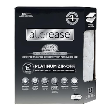 Aller-Ease AllerEase Platinum ZipOff Top Waterproof Mattress Protector Queen Size 360 Degree Zipper Allergen Barrier Temperature Balancing Luxurious Plush Top Separately Machine Washable Mattress Cove