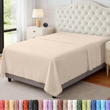 Utopia Bedding Flat Sheet 1 Pack Twin Beige Soft Brushed Microfiber Fabric Shrinkage Fade Resistant Top Sheet Easy Care Bed Sheet