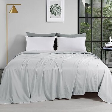 HOMBYS Light Grey Oversized King Flat Sheets Extra LargeSoft Durable Bed SheetSmooth Breathable Top Sheet 120 in x120 in