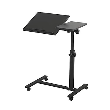 TigerDad Overbed Bedside Desk Mobile Rolling Laptop Stand Tilting Overbed Table with Wheels Height Adjustable Tray Table for Laptop Bed Sofa Side Table Black
