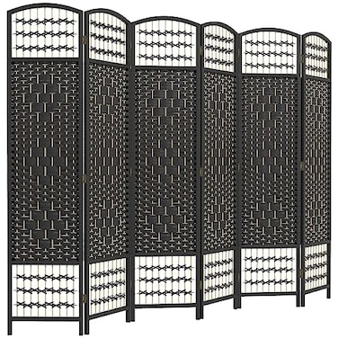 HOMCOM 6 Panel Room Divider Folding Privacy Screen 56 Room Separator Wave Fiber Freestanding Partition Wall Divider Black