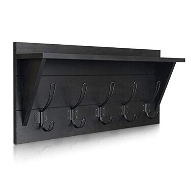 HBCY Creations Wall Mounted Coat Rack Shelf Rustic Wooden Country Style 24 Entryway Shelf with 5 Rustic Hooks featuring Solid Pine Wood Perfect touch for your Entryway Mudroom Kitchen Bathroom and Mor