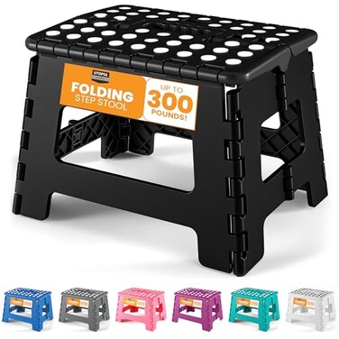 Utopia Home Folding Step Stool with Handle 9 Inch Anti Slip Collapsible Stool Holds Up to 300 lbs Sturdy Plastic Step Stool Foldable for Kitchen Bathroom and Home Use 1Pack Black