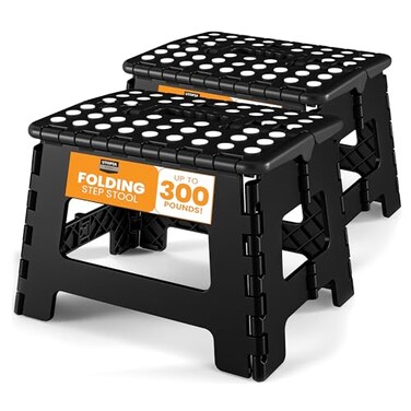 Utopia Home Folding Step Stool with Handle 9 Inch Anti Slip Collapsible Stool Holds Up to 300 lbs Sturdy Plastic Step Stool Foldable for Kitchen Bathroom and Home Use 2Pack Black