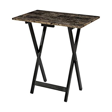 Linon Home Decor Tray Table Set Faux Marble Brown