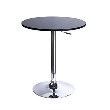 Leopard Outdoor Leopard MDF Round Top Adjustable Bar Table Pub Table with Silver Leg and Base Black