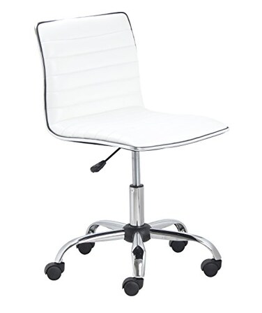 BTEXPERT BTExpert Swivel Mid Back Armless Ribbed Designer Task Chair Leather Soft Upholstery Office Chair White