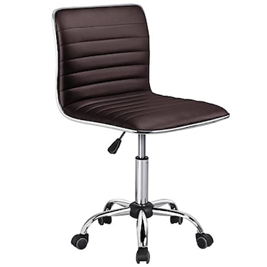 Yaheetech Modern PU Leather Ribbed Armless Working Office Chair Adjustable LowBack Comfy Desk Task Chair wRolling Wheels Brown