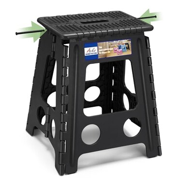 ACKO Folding Step Stool Foldable 16 Inch Stools for Adults and Kids Plastic Stools Tall 400 lbs Capacity Collapsible Stool for Kitchen Stepping Foot Stool with Handle Dot Black1 PC