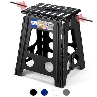 ACKO Folding Step Stool Foldable 16 Inch 400 lbs Capacity Plastic Stools for Adults and Kids Collapsible Stools for Kitchen Stepping Stool with Handle Black1 PC