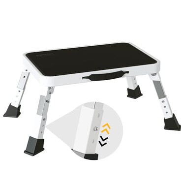 BONTEC Folding Step Stool 3Level Adjustable Metal Step Stool with AntiSlip Pedal and Locking Legs 330lbs Heavy Duty Folding Foot Stool Portable Stepping Stool for Kids Kitchen Home Office