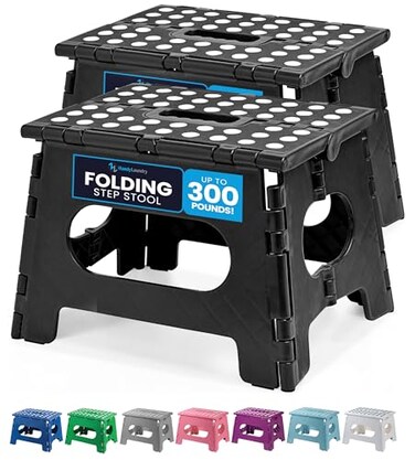 Handy Laundry Folding Lightweight Step Stool Sturdy Enough to Support Adults Opens Easy with One Flip Great for Kitchen Bathroom or Bedroom Black 2Pack